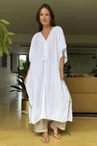 Made in Italy Eos Linen Blend Ruche Dress White